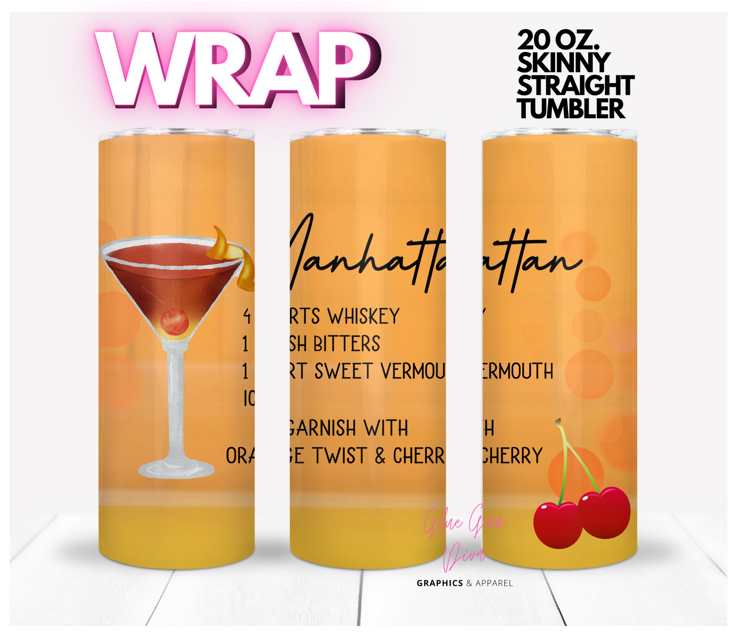 Manhattan- Digital tumbler wrap for 20 oz skinny straight tumbler