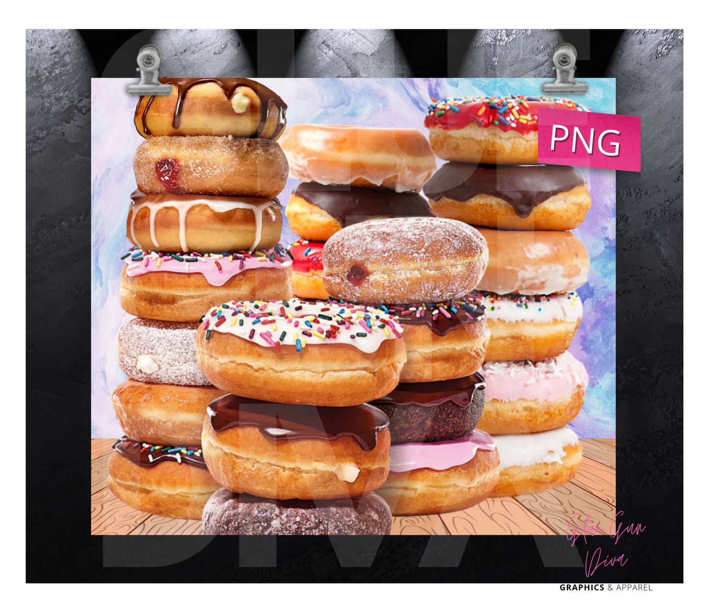 Stacked Donuts- Digital tumbler wrap for 20 oz skinny straight tumbler