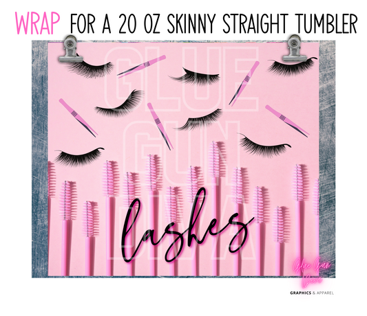 Lashes Pink - Digital tumbler wrap for 20 oz skinny straight tumbler