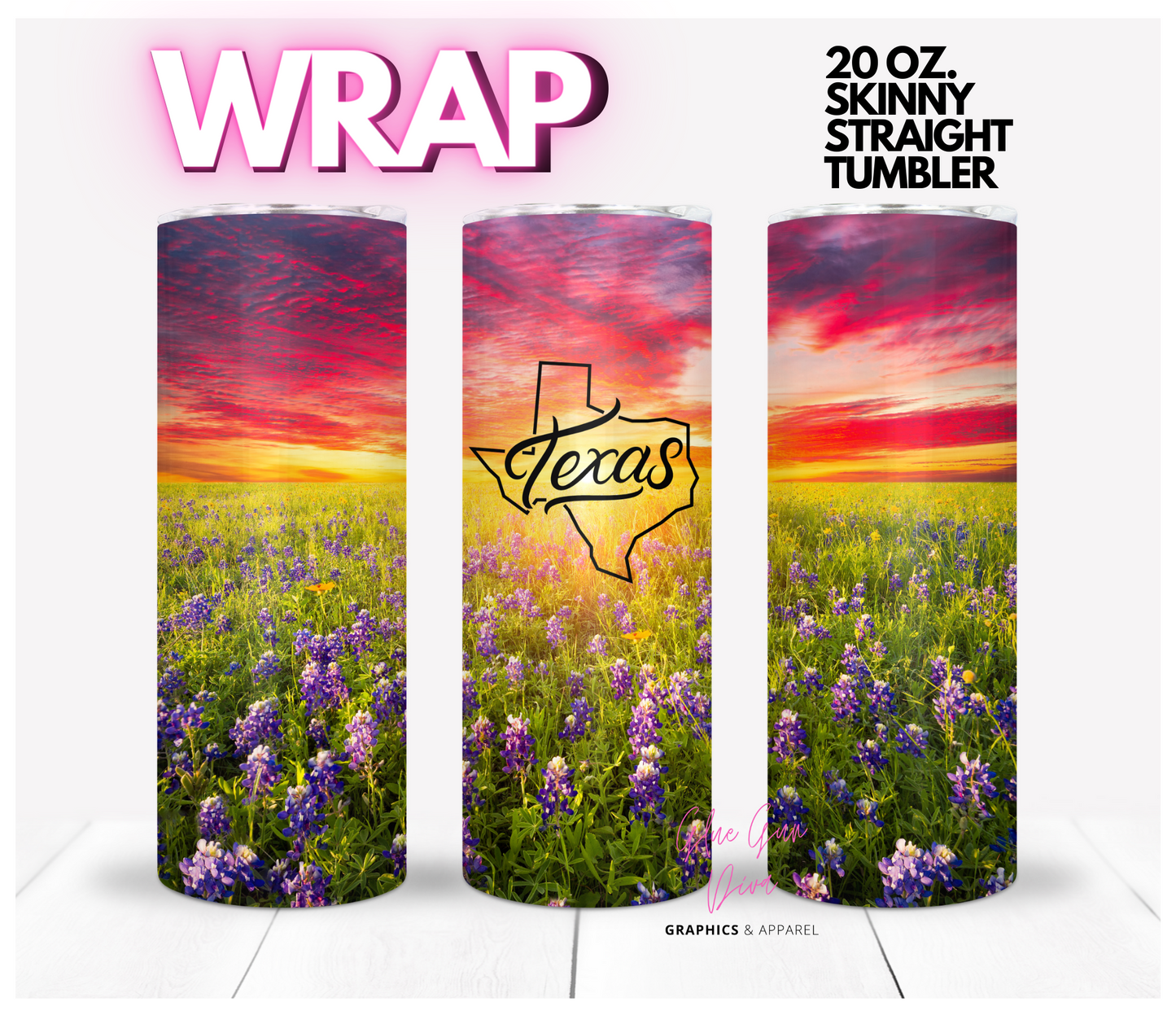 Texas Flowers at sunset - Digital tumbler wrap for 20 oz skinny straight tumbler