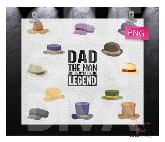 Dad The Legend Hats - Digital tumbler wrap for 20 oz skinny straight tumbler