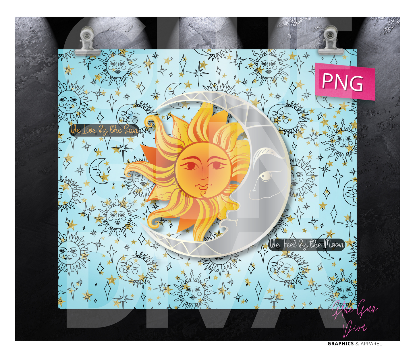 Sun and Moon -  Digital tumbler wrap for 20 oz skinny straight tumbler