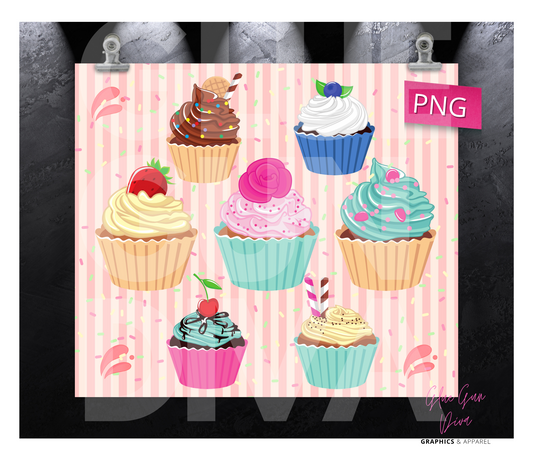 Cupcakes-   Digital tumbler wrap for 20 oz skinny straight tumbler