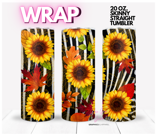 Sunflowers and Zebra Fall -  Digital tumbler wrap for 20 oz skinny straight tumbler