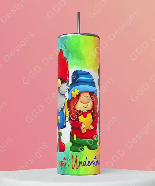 Accept Understand Love Gnomes -   Digital tumbler wrap for 20 oz skinny straight tumbler