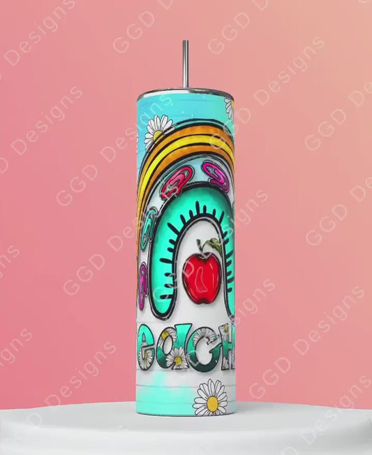 Teacher Daisies-   Digital tumbler wrap for 20 oz skinny straight tumbler