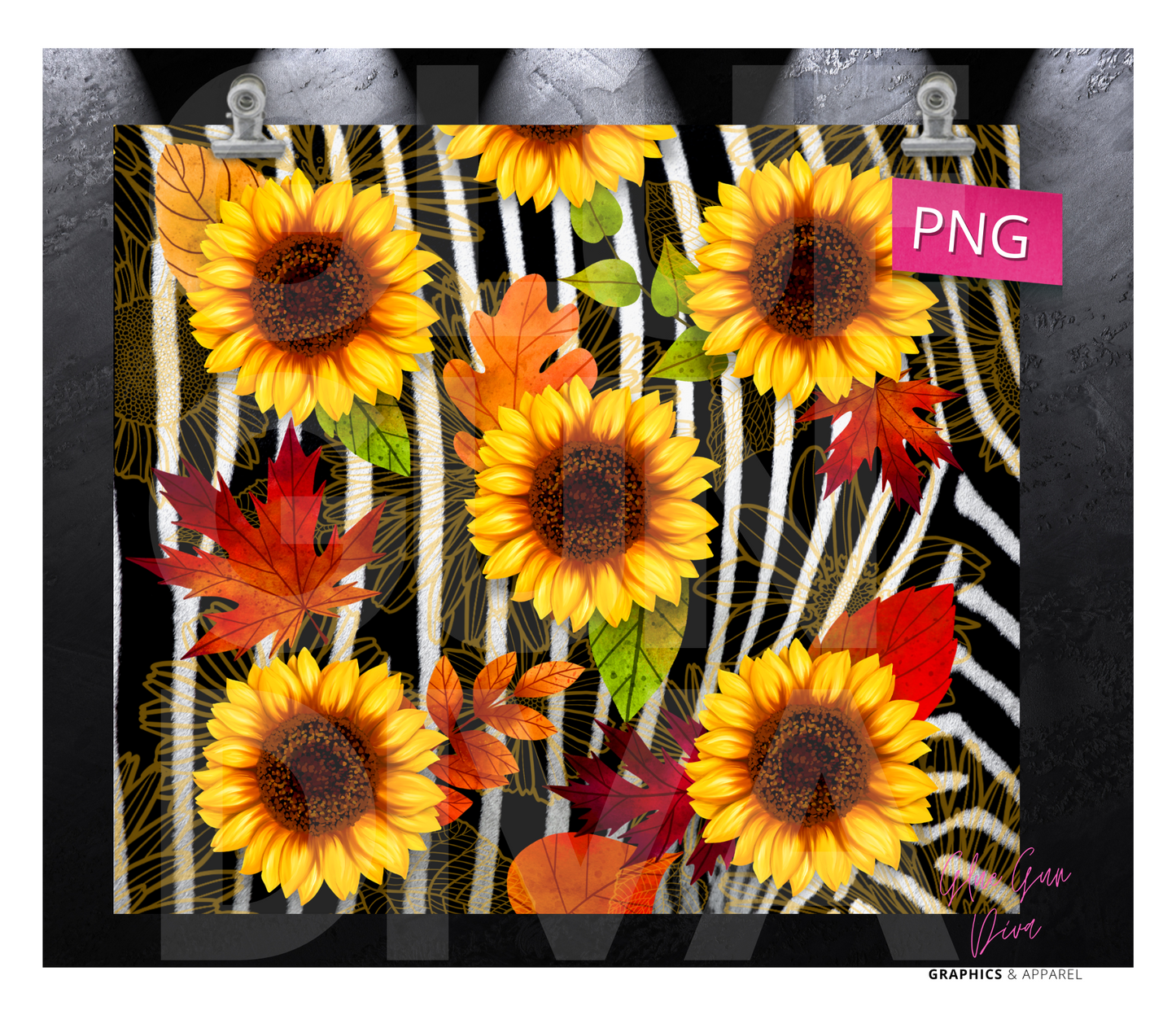 Sunflowers and Zebra Fall -  Digital tumbler wrap for 20 oz skinny straight tumbler