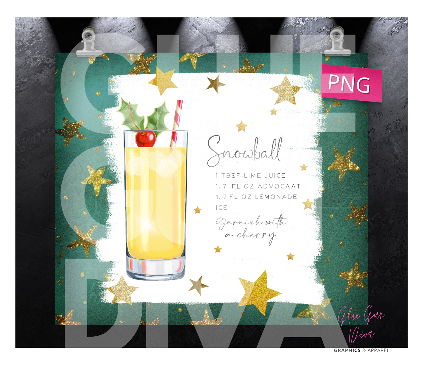 Snowball Holiday Cocktail Recipe - Digital tumbler wrap for 20 oz skinny straight tumbler