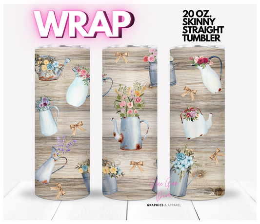 Rustic Vases- Digital tumbler wrap for 20 oz skinny straight tumbler