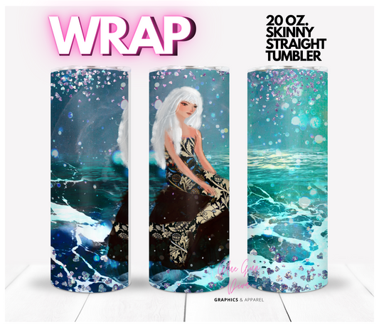 Sad Mermaid - Digital tumbler wrap for 20 oz skinny straight tumbler