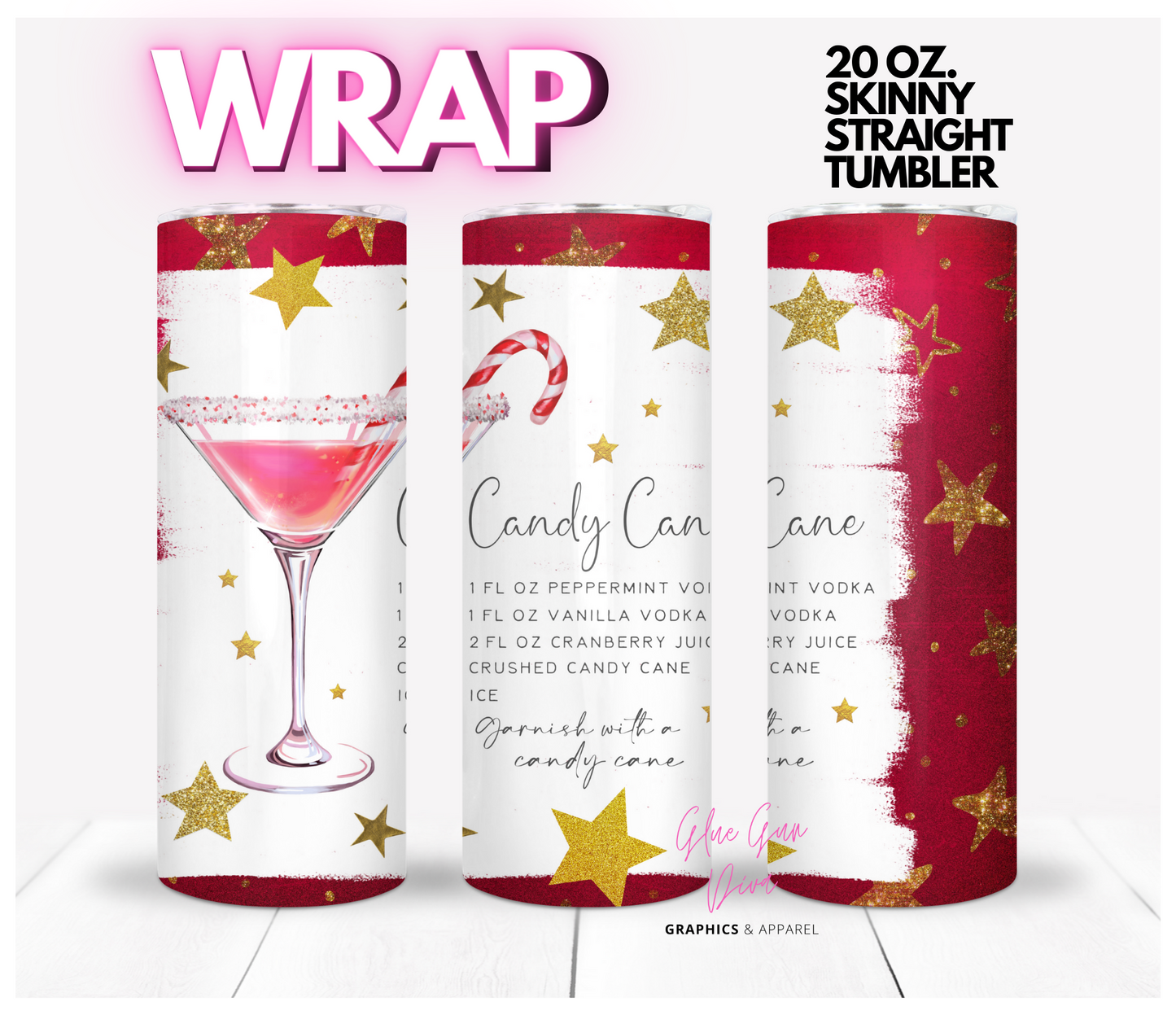 Candy Cane Holiday Cocktail Recipe - Digital tumbler wrap for 20 oz skinny straight tumbler