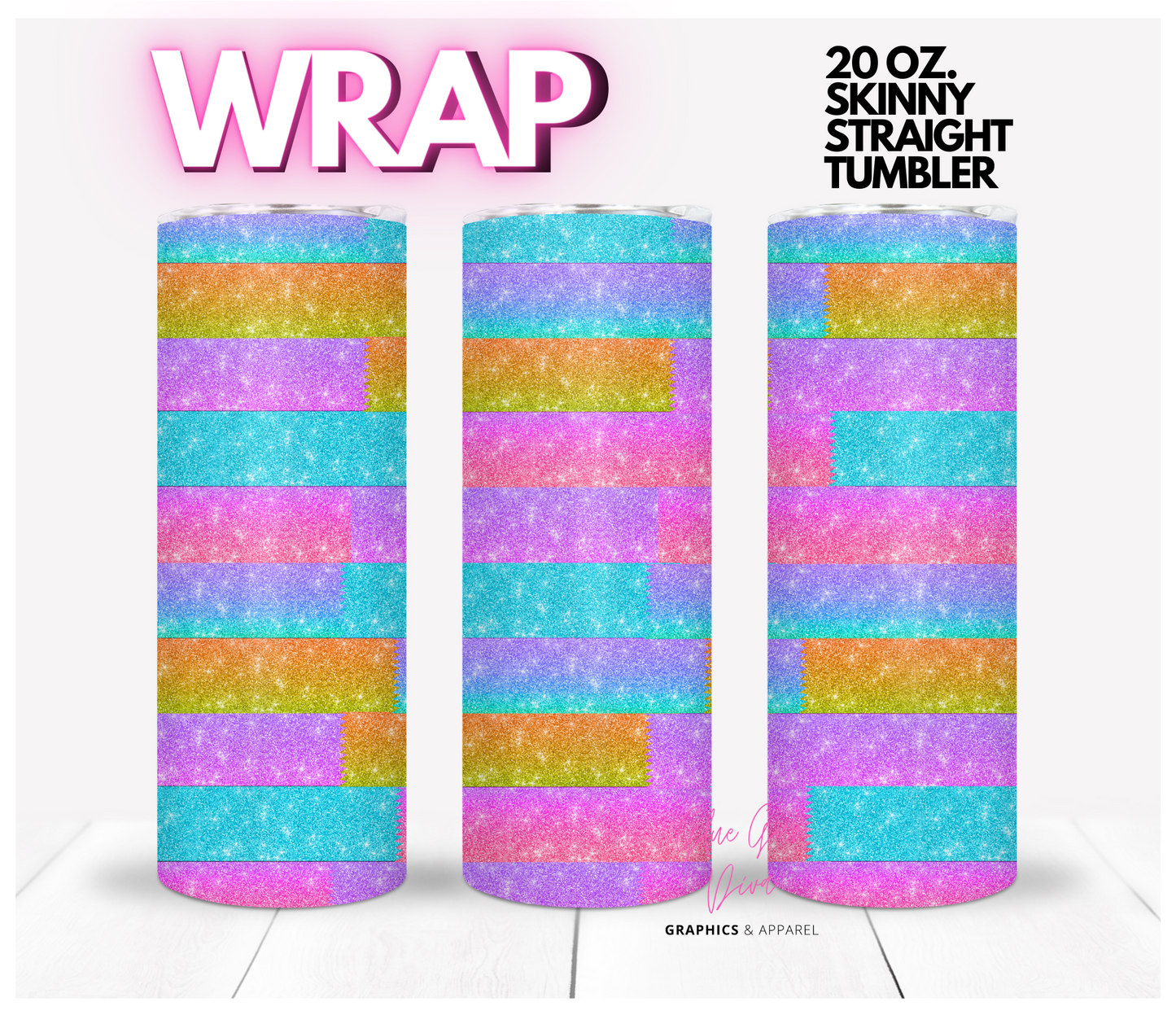 Glitter Color Strips-  Digital tumbler wrap for 20 oz skinny straight tumbler