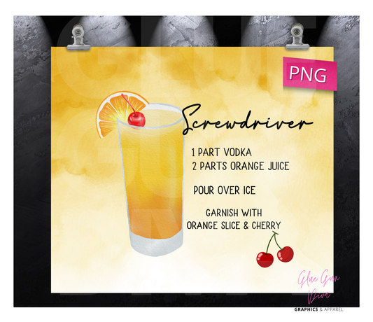 Screwdriver- Digital tumbler wrap for 20 oz skinny straight tumbler