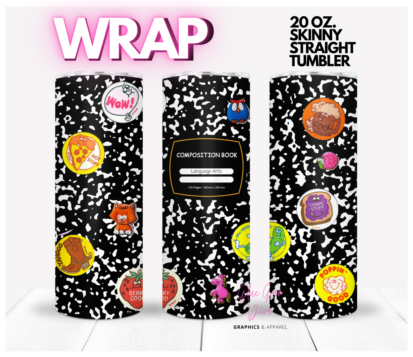 Scratch and Sniff Sticker Notebook 80s - Digital tumbler wrap for 20 oz skinny straight tumbler