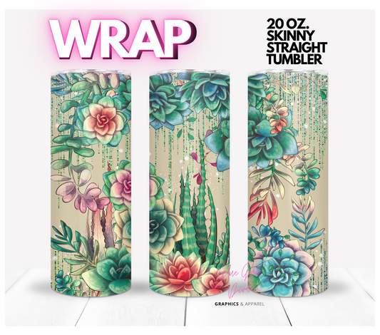 Succulents & Gems- Digital tumbler wrap for 20 oz skinny straight tumbler