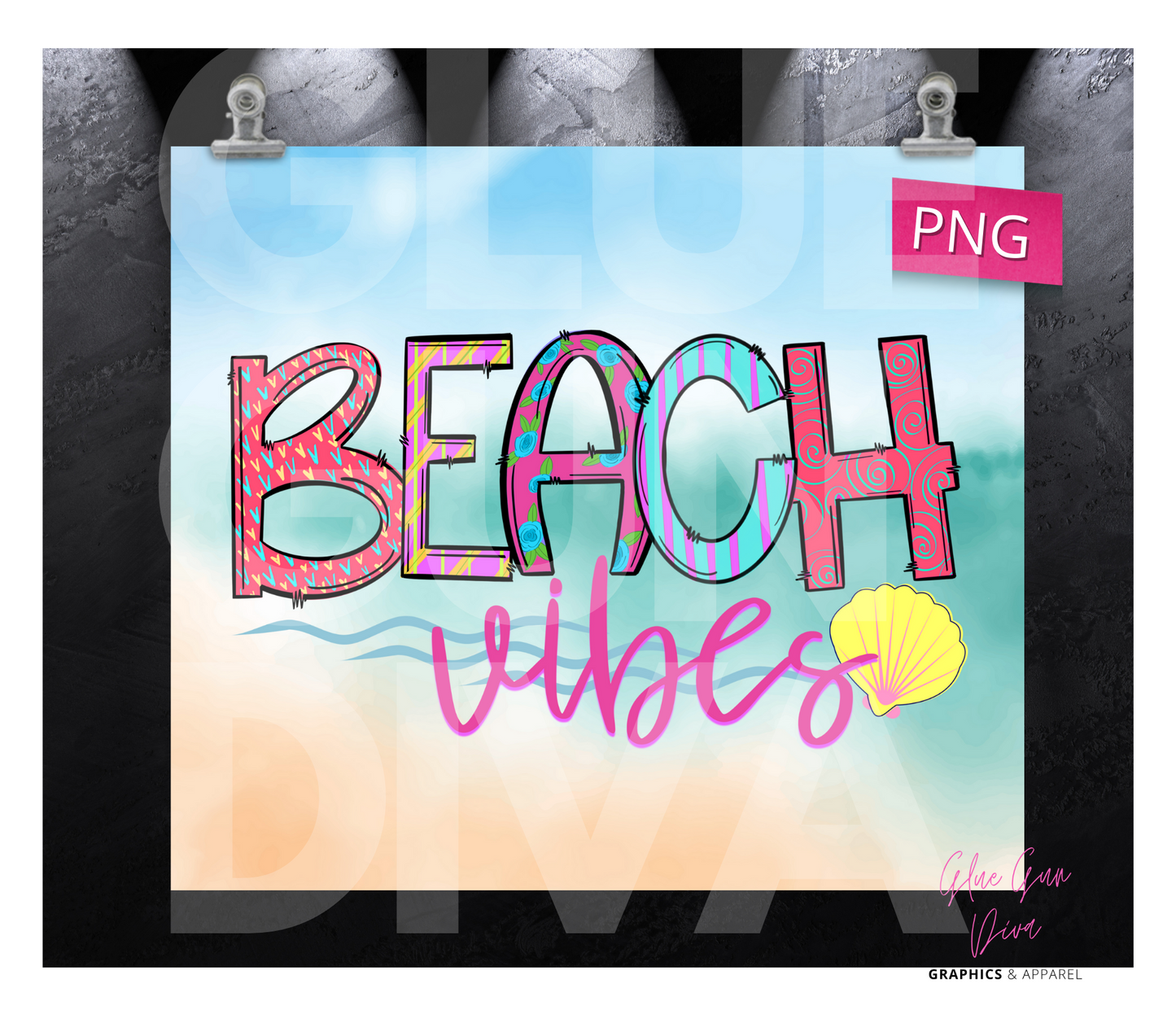 Beach Vibes - Digital tumbler wrap for 20 oz skinny straight tumbler