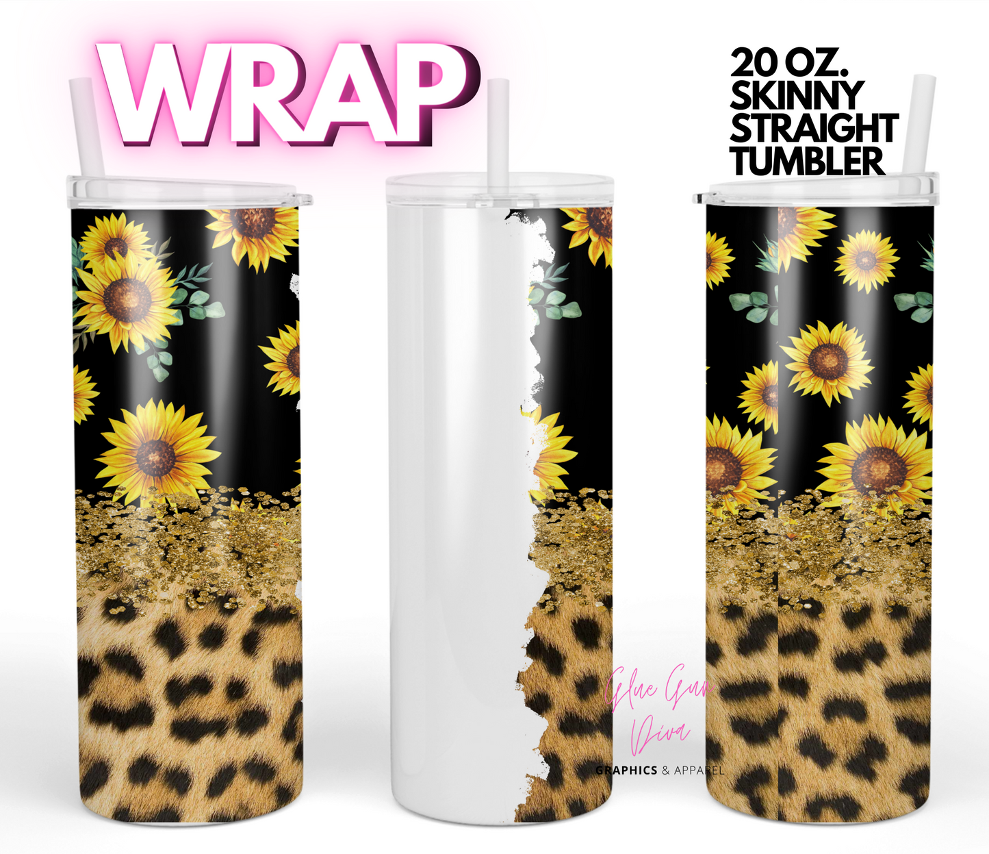 Sunflower Leopard Blank space - Digital tumbler wrap for 20 ox skinny straight tumbler