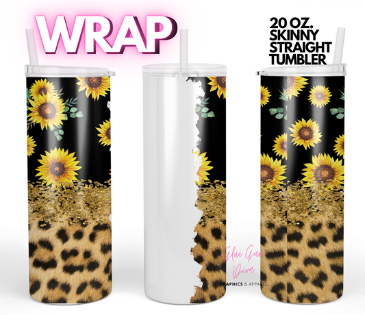 Sunflower Leopard Blank space - Digital tumbler wrap for 20 ox skinny straight tumbler