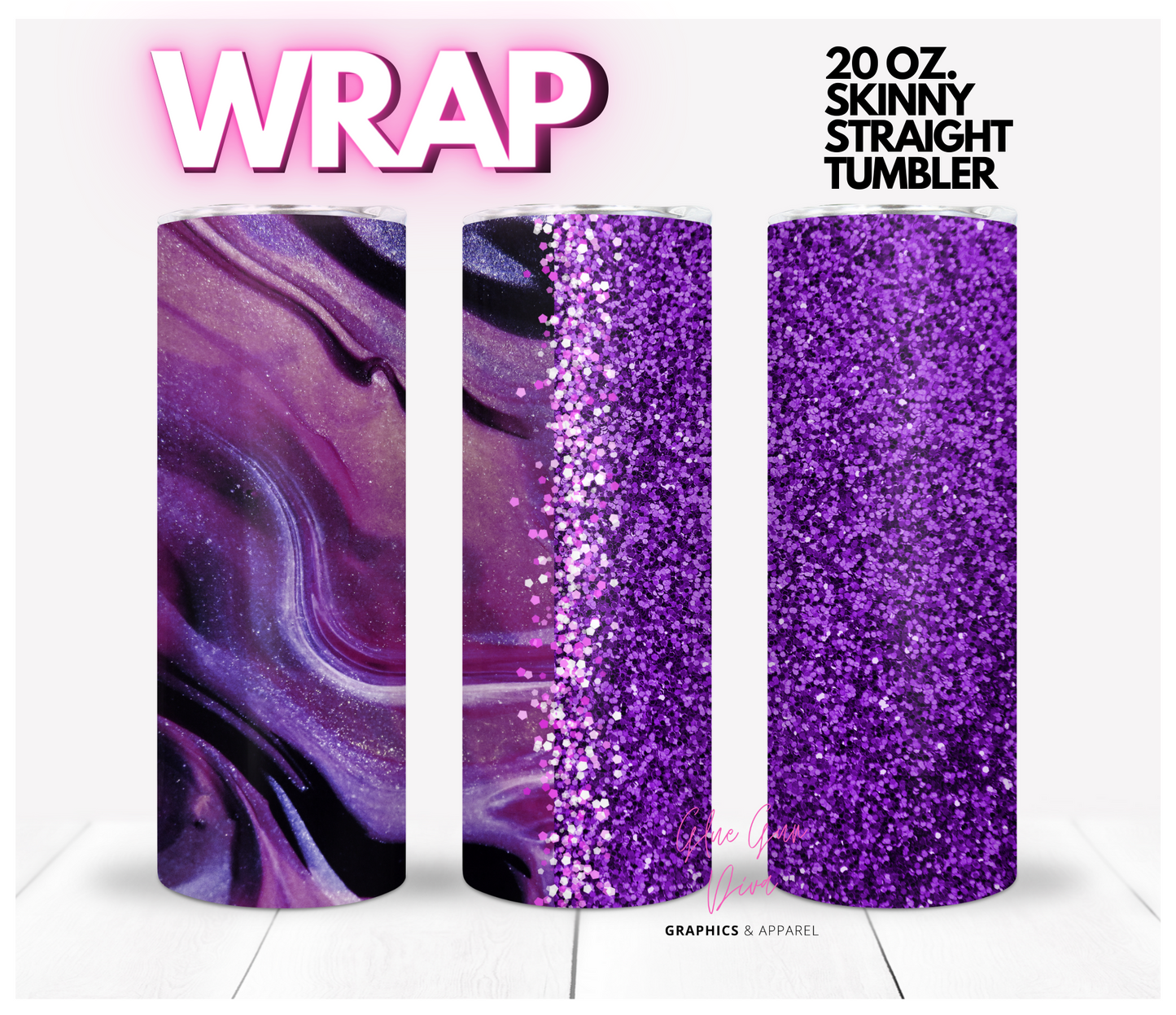 Purple Swirl and Glitter- Digital tumbler wrap for 20 oz skinny straight tumbler