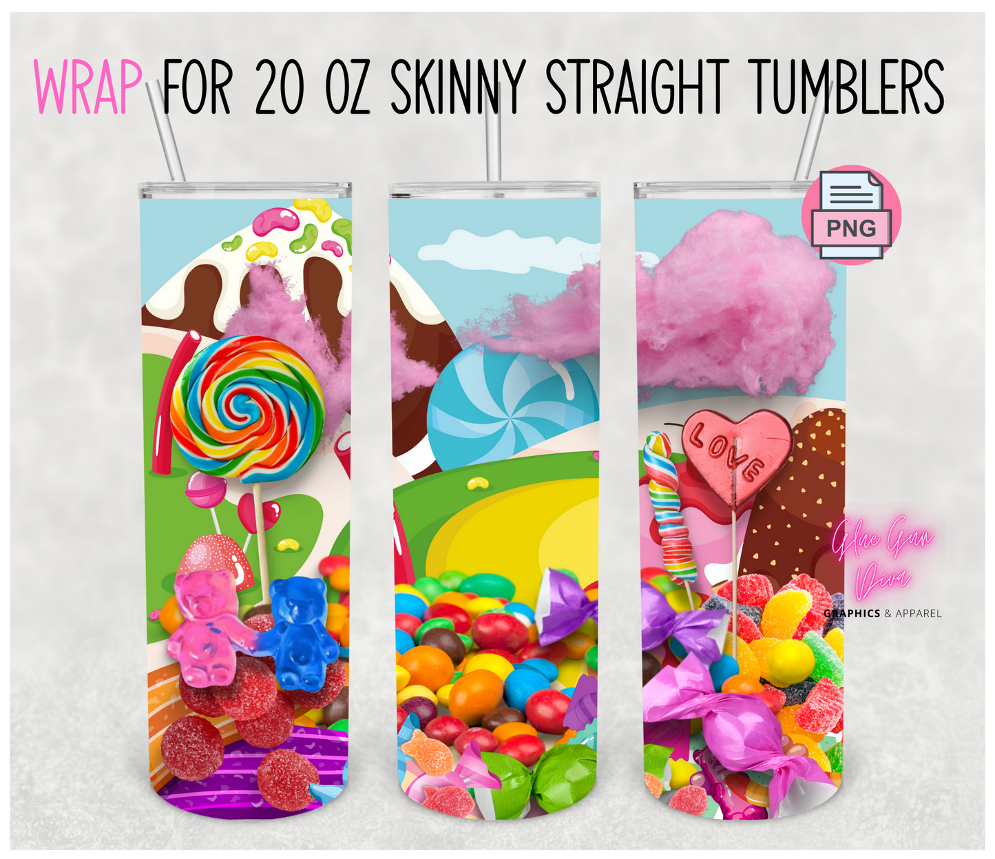 Candyland - Digital tumbler wrap for 20 oz skinny straight tumbler