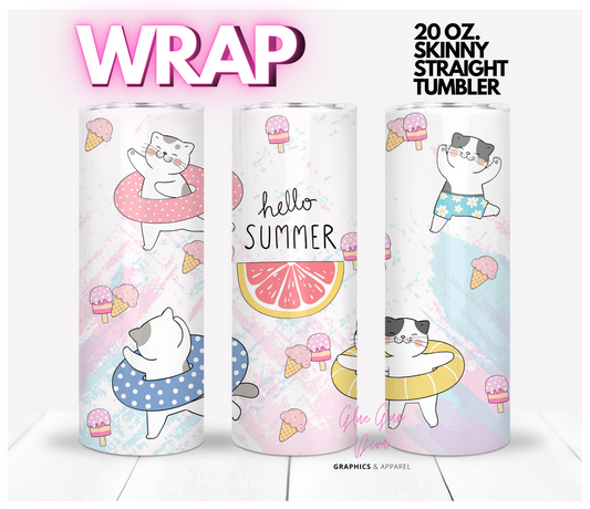 Hello Summer Kitties - Digital tumbler wrap for 20 oz skinny straight tumbler