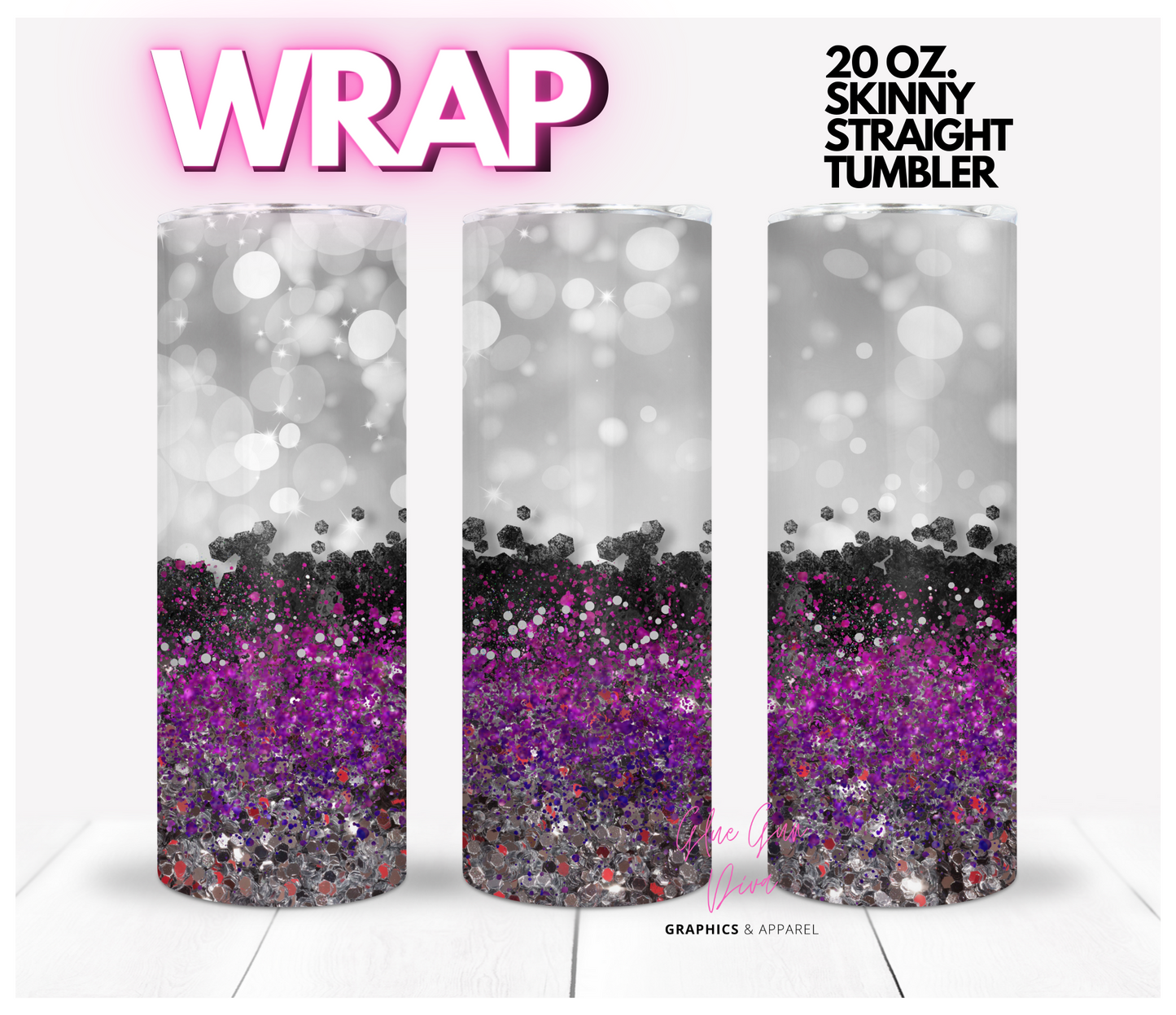 Pretty purple glitter-   Digital tumbler wrap for 20 oz skinny straight tumbler