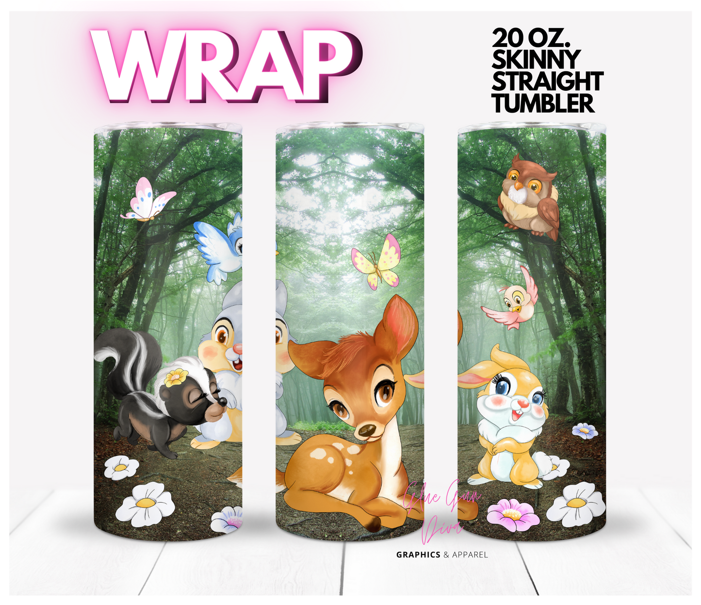 Deer and Friends-  Digital tumbler wrap for 20 oz skinny straight tumbler