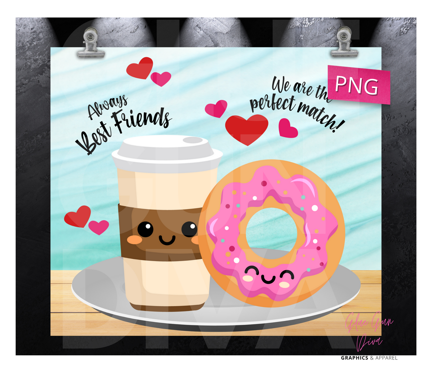 Best Friends Coffee and Donut- Digital tumbler wrap for 20 oz skinny straight tumbler