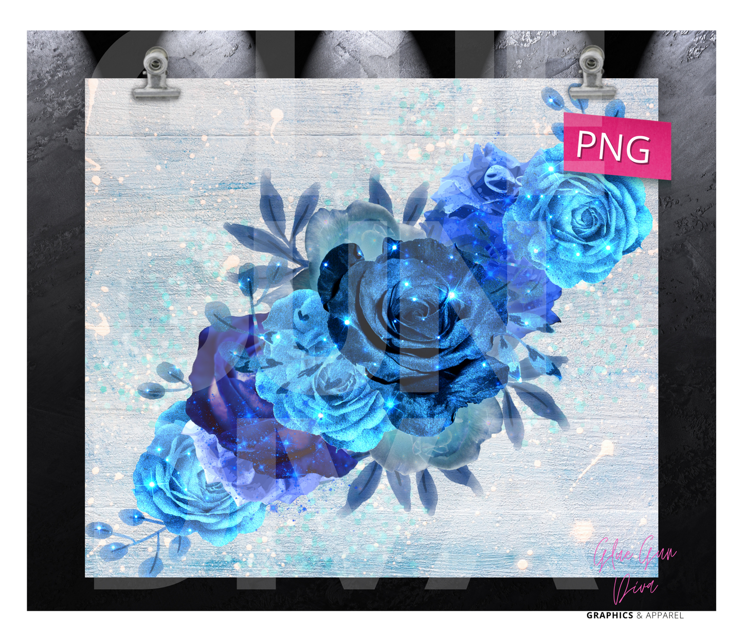 Blue Roses - Digital tumbler wrap for 20 oz skinny straight tumbler