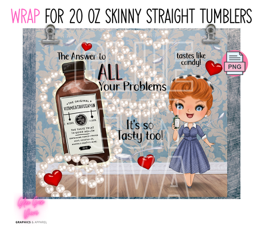 Lucy Vitameatavegamin - Digital tumbler wrap for 20 oz skinny straight tumbler