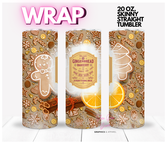 Gingerbread Bakery -  Digital tumbler wrap for 20 oz skinny straight tumbler