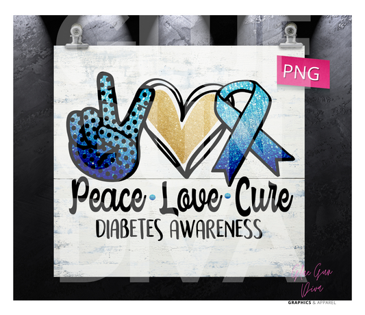 Peace Love Cure Diabetes Awareness-  Digital tumbler wrap for 20 oz skinny straight tumbler