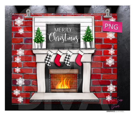 Merry Christmas Fireplace -  Digital tumbler wrap for 20 oz skinny straight tumbler