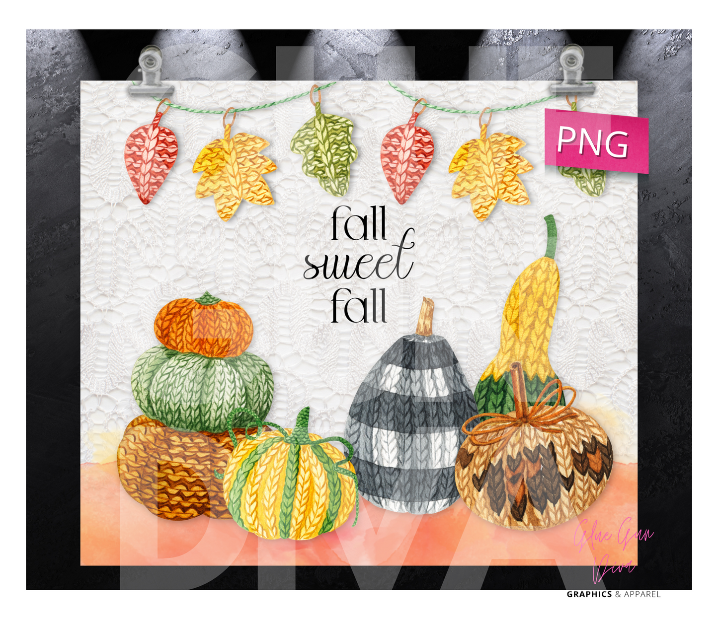 Knitted Pumpkins Fall Sweet Fall - Digital tumbler wrap for 20 oz skinny straight tumbler