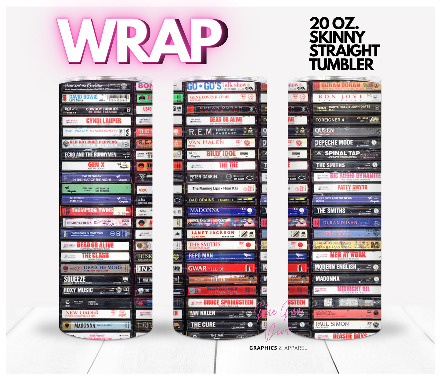 Cassette Tapes - Digital tumbler wrap for 20 oz skinny straight tumbler