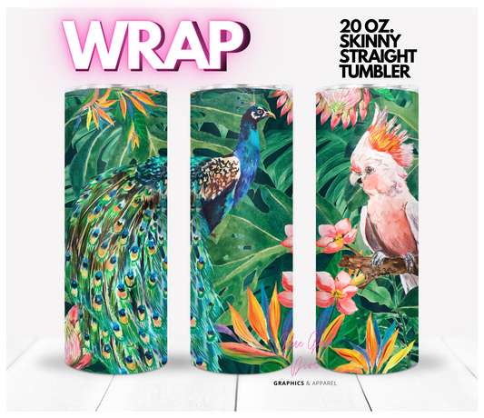 Jungle Animals Peacock-Digital tumbler wrap for 20 oz skinny straight tumbler