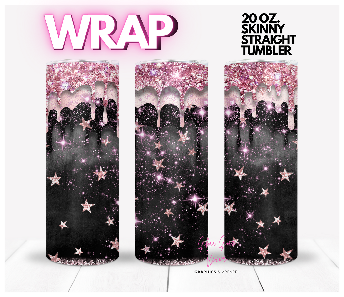 Twinkle Pink Stars-   Digital tumbler wrap for 20 oz skinny straight tumbler