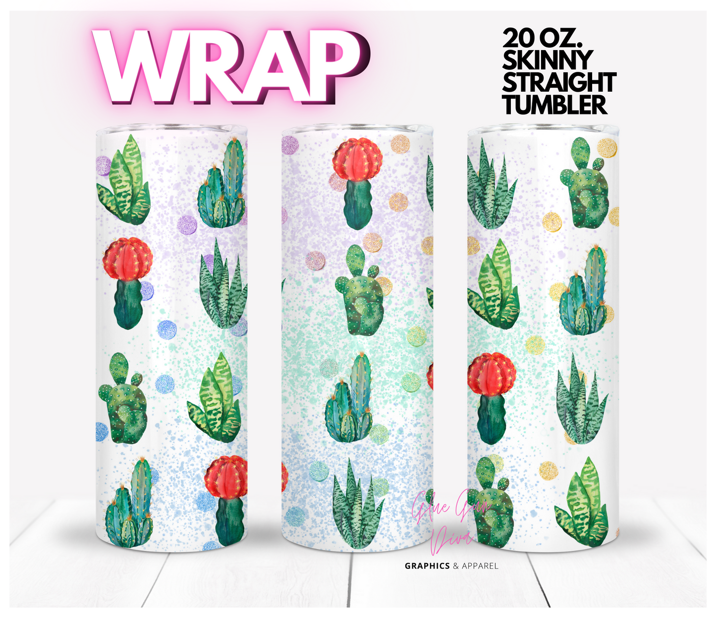 Succulent Lines -  Digital tumbler wrap for 20 oz skinny straight tumbler