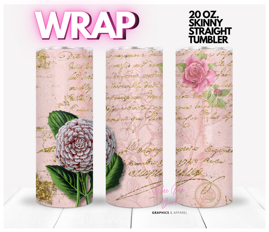 Vintage Flower and Handwriting- Digital tumbler wrap for 20 oz skinny straight tumbler