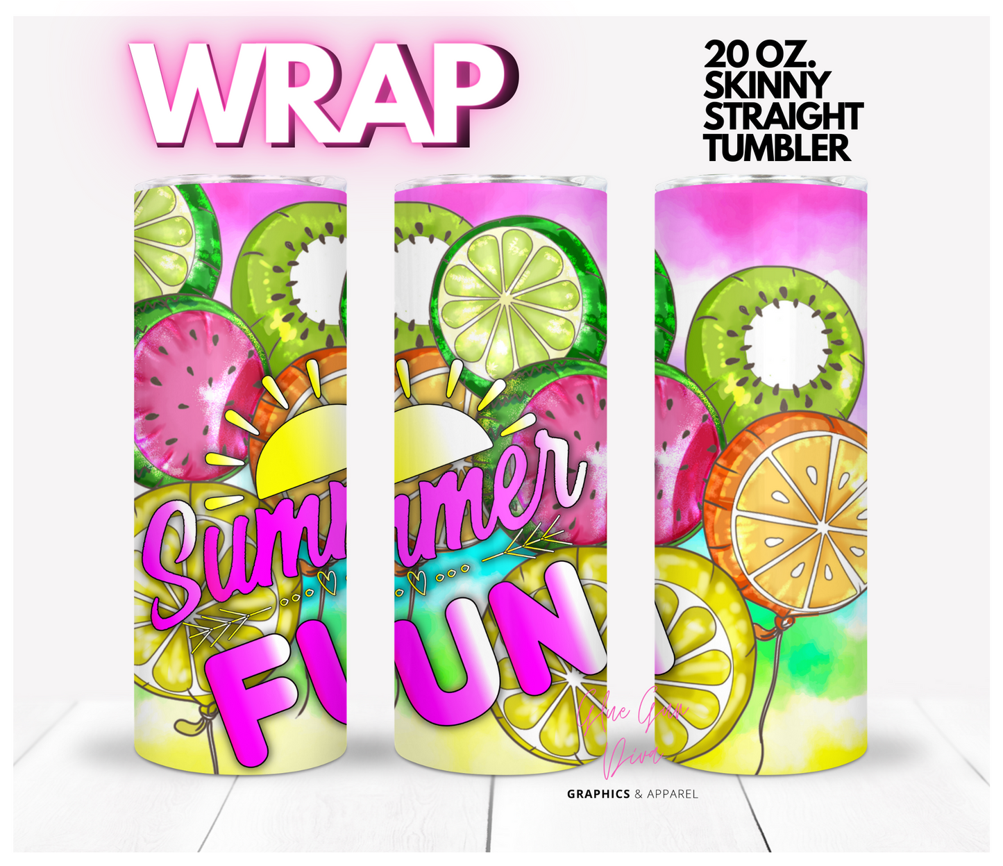 Summer Fun Fruit Balloons - Digital tumbler wrap for 20 oz skinny straight tumbler