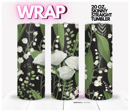 Green and White roses - Digital tumbler wrap for 20 oz skinny straight tumbler