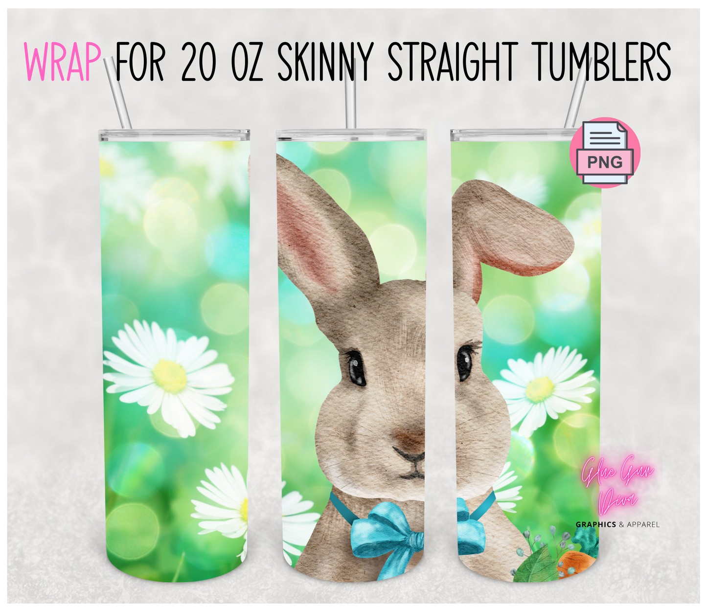 Easter Bunny Blue Bow- Digital tumbler wrap for 20 oz skinny straight tumbler