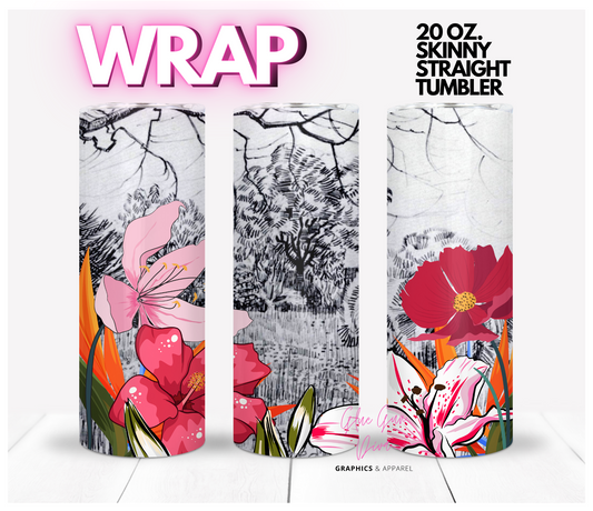 Color flowers BW-Digital tumbler wrap for 20 oz skinny straight tumbler