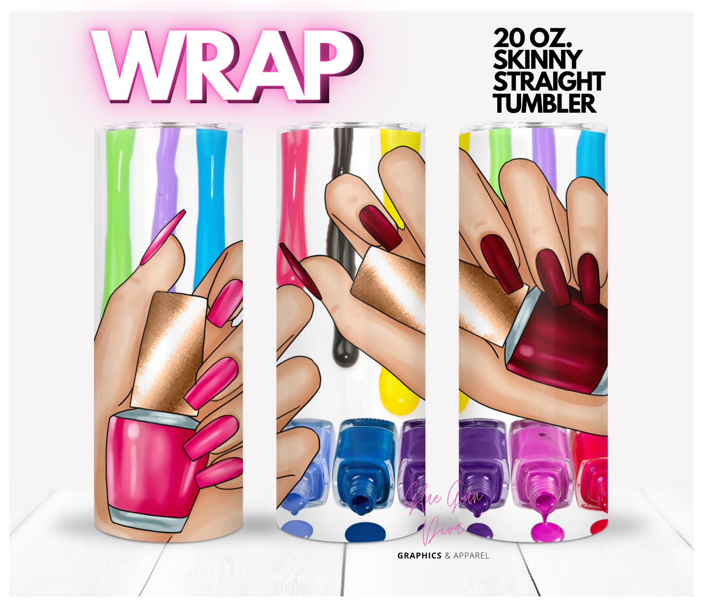 Hands Nail Polish Light skin tones- Digital tumbler wrap for 20 oz skinny straight tumbler