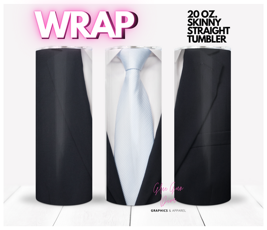 Black and White Suit - Digital tumbler wrap for 20 oz skinny straight tumbler