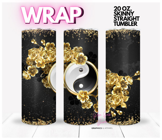Gold Yin Yang- Digital tumbler wrap for 20 oz skinny straight tumbler