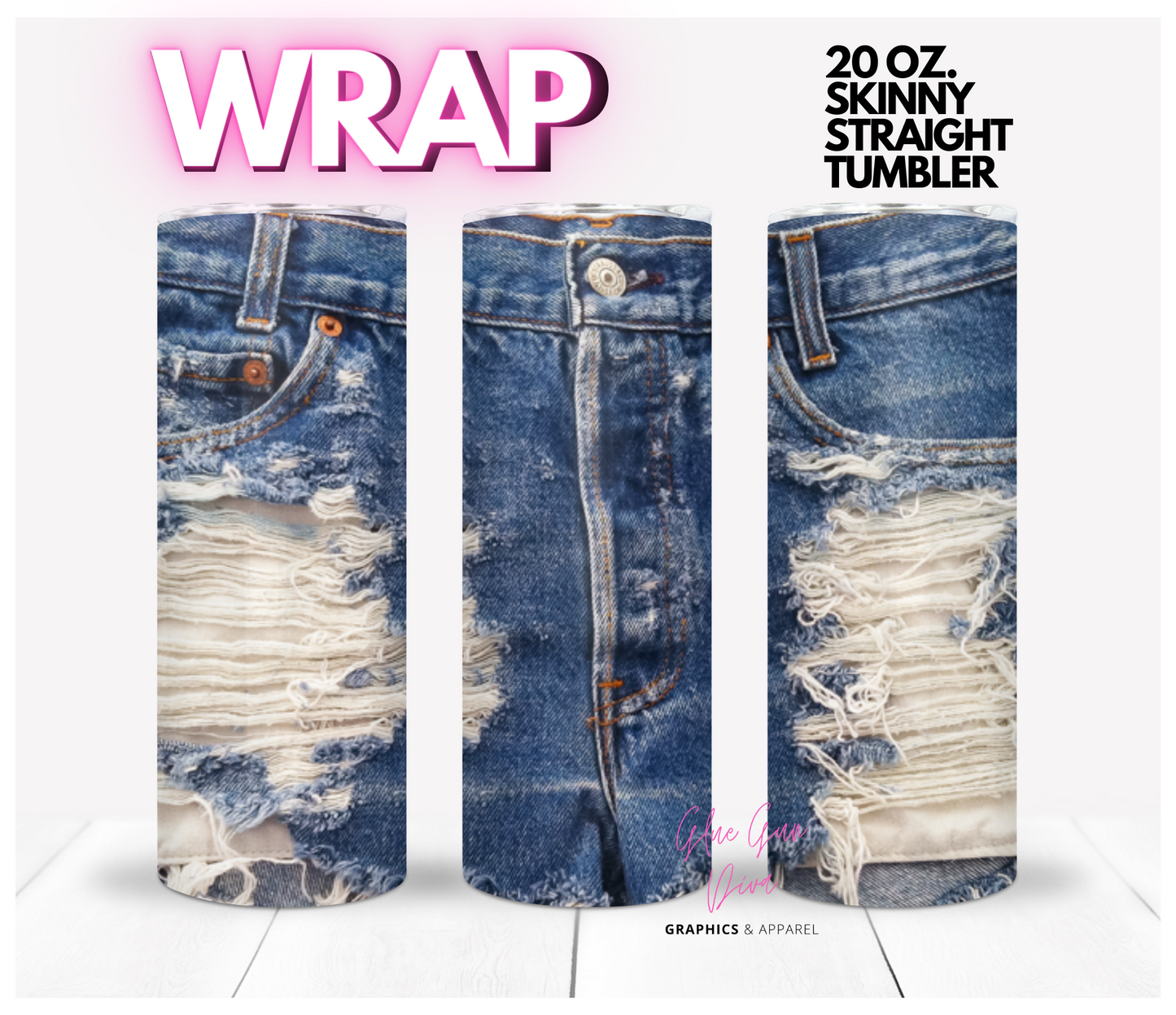 Jean Shorts- Digital tumbler wrap for 20 oz skinny straight tumbler