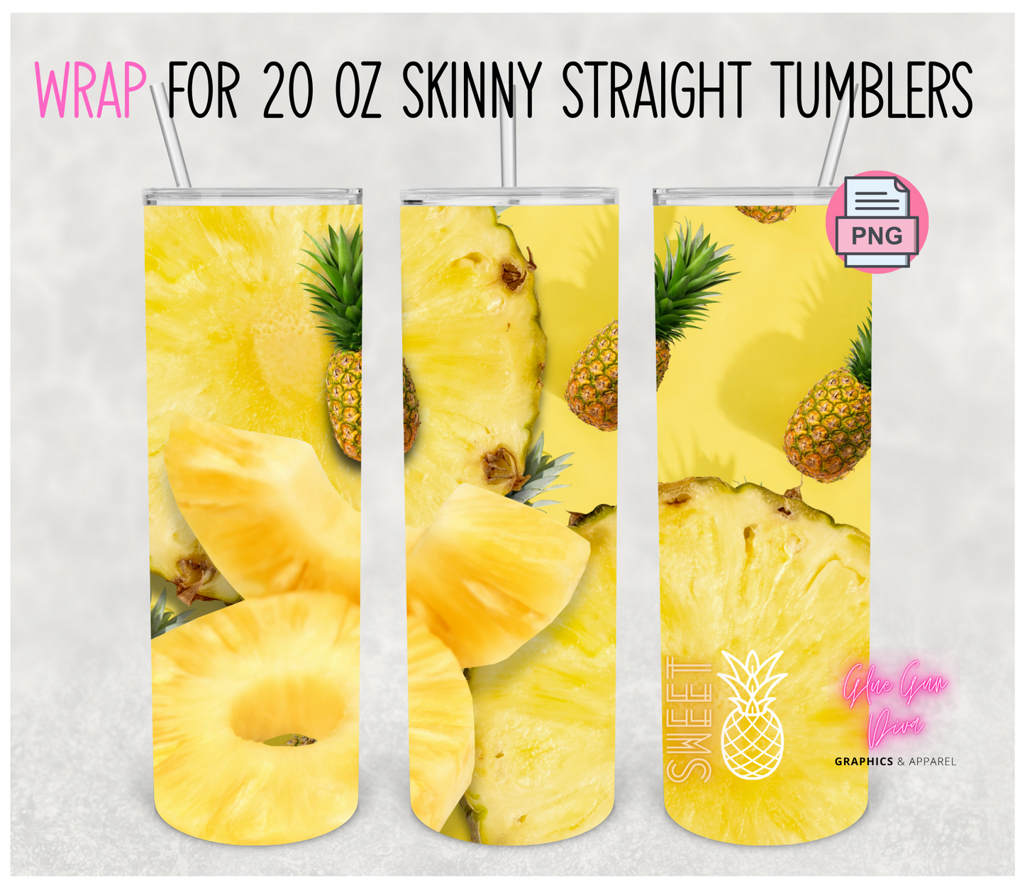 Pineapples - Digital tumbler wrap for 20 oz skinny straight tumbler