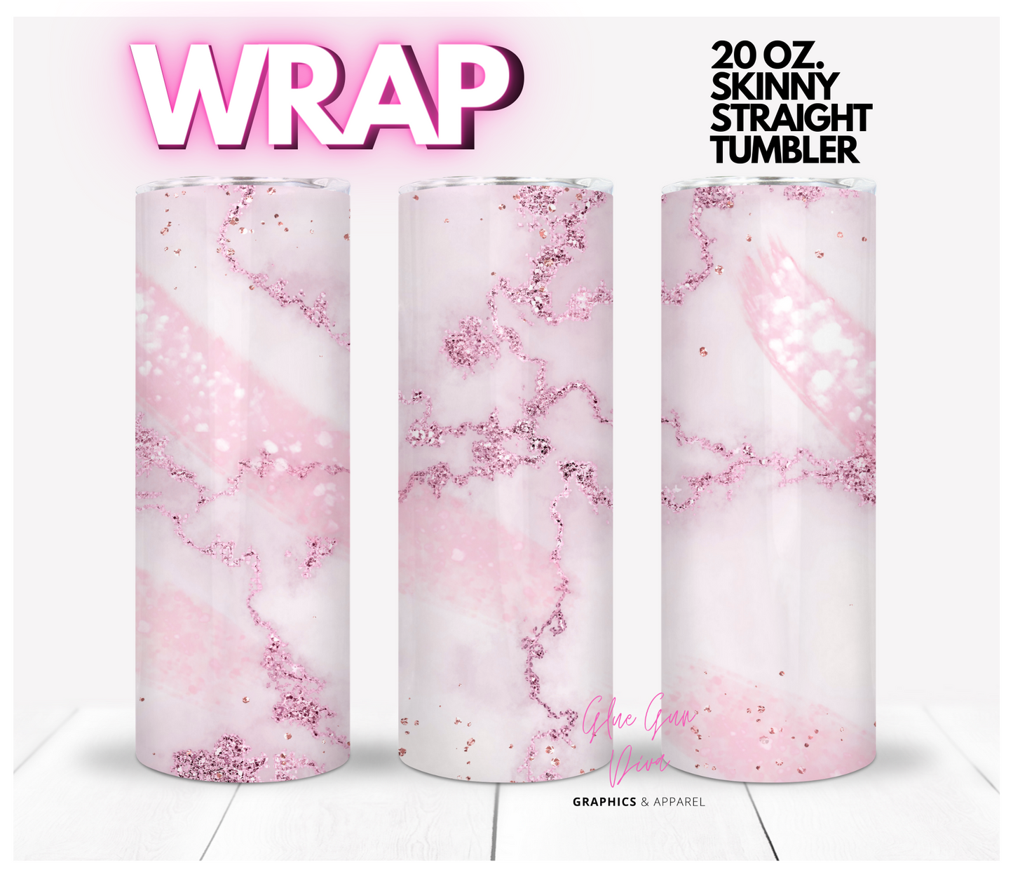 Pink Marble Glitter- Digital tumbler wrap for 20 oz skinny straight tumbler