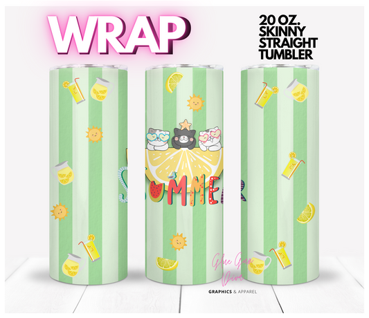 Summer Kitties - Digital tumbler wrap for 20 oz skinny straight tumbler